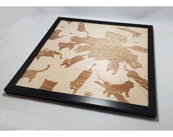Black Cats Laser Engraved Framed Wall Art