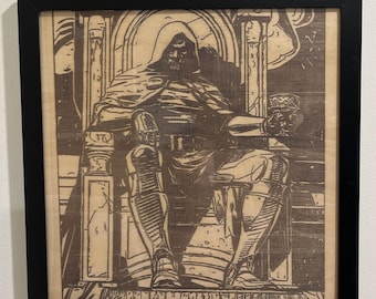 Dr. Doom Framed Wood Engraving Marvel Super Villian
