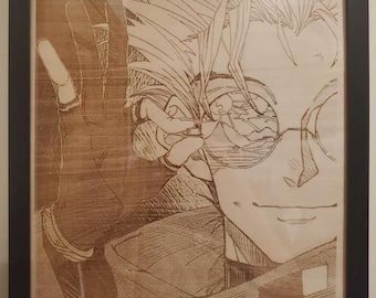 Vash The Stampede Framed Wood Engraving Trigun Stampede Anime Manga