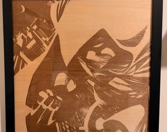 Moon Knight Framed Wood Engraving Marvel Super Hero