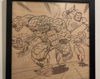 Marvel Fantastic Four Framed Wood Engraving Super Hero