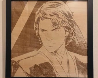 Anakin Skywalker Framed Wood Engraving Star Wars Revenge of The Sith Hayden Christensen