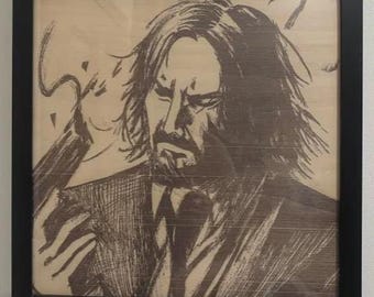 John Wick Framed Wood Engraving Keanu Reeves