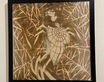 Silk Framed Wood Engraving Marvel Super Hero