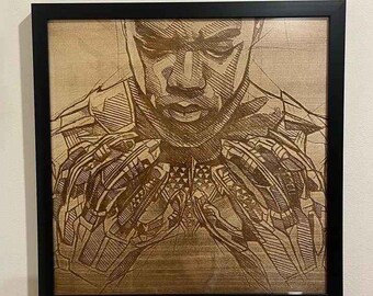 Black Panther Framed Wood Engraving Chadwick Boseman Marvel Super Hero