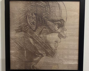 Captain America Framed Wood Engraving Chris Evans Marvel Super Hero