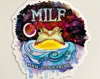 3” Man I Love Frogs (MILF) sticker, vinyl decal, funny, water bottle, car, bumper, kayak, skateboard, unique, one of a kind, best seller