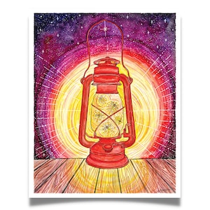 Firefly Lantern impresión y tarjeta de felicitación, pintura de acuarela arte de la pared relámpago entrada camino dormitorio vivero regalo para ella niño niña