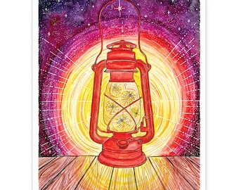 Firefly Laterne Druck und Grußkarte, Aquarell Wand Kunst Blitz Fehler Leuchtkäfer Eingang Weg Schlafzimmer Kinderzimmer Geschenk für sie ihn Junge Mädchen