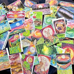 Pack mystère - 5, 10 ou 20 cartes de voeux, 4 x 6, mignon, drôle, adorable, hibou, lapin, jackalope, lune, anniversaire, nouvel emploi, loutre, grenouille, cadeau