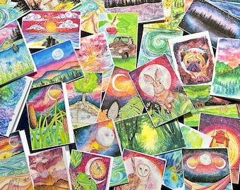Mystery Pack - 5, 10 oder 20 Grußkarten, 4x6, süß, niedlich, bezaubernd, Eule, Kaninchen, Jackalope, Mond, Geburtstag, neuer Job, Otter, Frosch, Geschenk