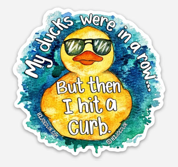 Ducks in row but I hit a curb magnet sticker, jeep wrangler, duck duck jeep, rubber ducky, refrigerator, funny, wrangler, popular right now