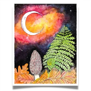 Impression Morel Memories et carte de voeux, aquarelle, peinture, art mural, champignon, champignons, champignons, mycologue, populaire en ce moment