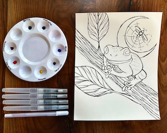 Tree Frog Watercolor Coloring Page