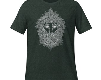 The Green Man Unisex-T-Shirt, Kelten, Wicca, Natur, Zeder, Waldgott, Wiedergeburt, Heide, Maifest, Folklore, Wald, antik, Zyklus des Lebens