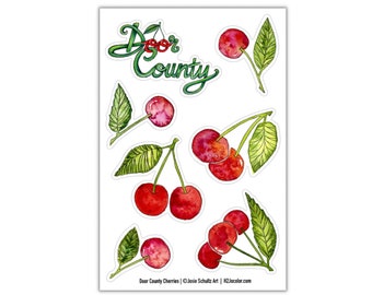 4x6 Door County Cherry Sticker Sheet, vinyl decal, car decal, bumper sticker, laptop decal, laptop sticker, water bottle sticker