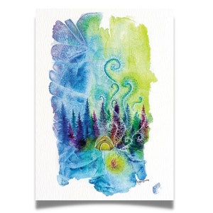 Aurora Night Lights impressão e cartão de felicitações, aquarela pintura de arte de parede barraca de acampamento árvores natureza presente do norte presentes para ele menino menina