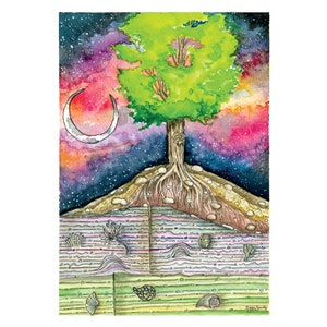 Impression de l'escarpement du Niagara et carte de voeux, art mural géologie du Wisconsin, comté de la porte, fossiles, arbre, lune, ciel nocturne, cadeaux pour elle et lui
