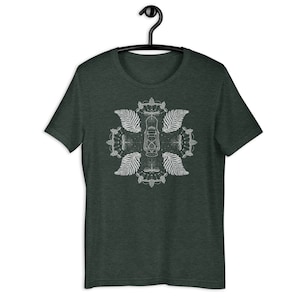 Wild Woodland Unisex t-shirt, green, ferns, lantern, firefly, mushrooms, morels, morel, lightning bug, forage, foraging, woods, forest
