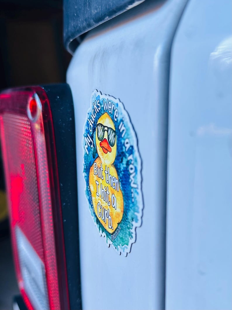 Ducks in row but I hit a curb 3” glitter sticker, rubber ducky, refrigerator, wrangler, popular right now, jeep wrangler, trending, unique image 7