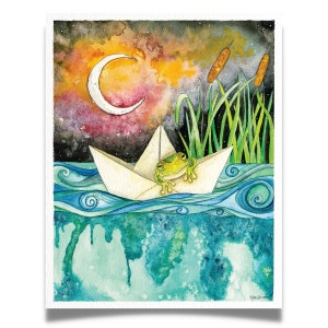 Odyssee Frosch Print und Grußkarte, Aquarell, niedlich, niedlich, witzig, Wandkunst, Schlafzimmer, Kinderzimmer, Geschenk für sie
