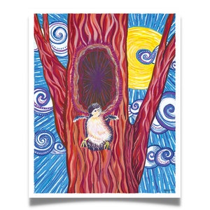 Salto de fe, estampado de pato de madera y tarjeta de felicitación, arte glicee, lindo, adorable, guardería, arte de la pared del dormitorio, bebé, niño, niña, regalo, regalos, sol