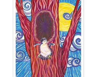 Leap of Faith, Holz Ente Druck und Grußkarte, Kunst Glicee, niedlich, bezaubernd, Kinderzimmer, Schlafzimmer, Baby, Junge, Mädchen, Geschenk, Geschenke, Sonne