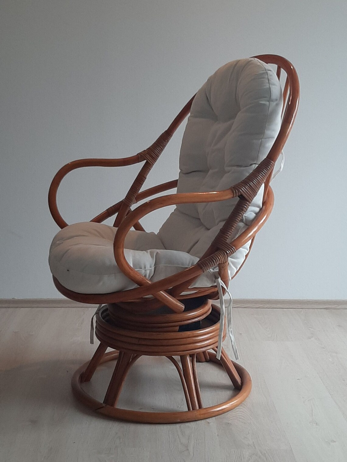 Vintage bamboo cane bentwood swivel egg chair Mid Century Etsy