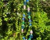 Stained glass phone charm green, blue and purple beaded phone charm strap evil eye nazar phone candy