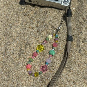 Midnight Sun mini phone charm~ never ending summer sea shell beach beaded camera strap~ colorful beaded phone and camera candy