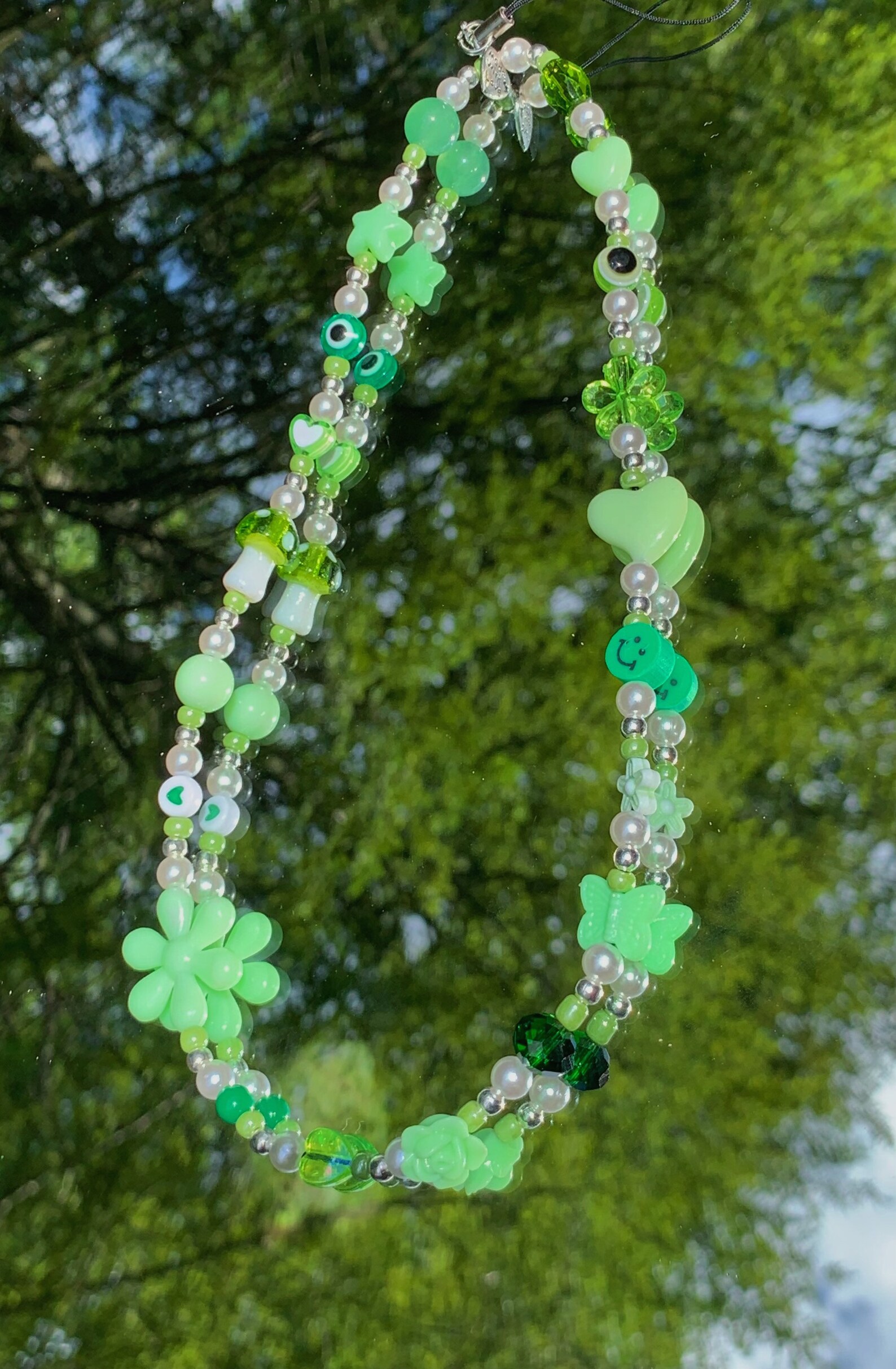 Secret garden phone charm green pearl beaded phone charm | Etsy