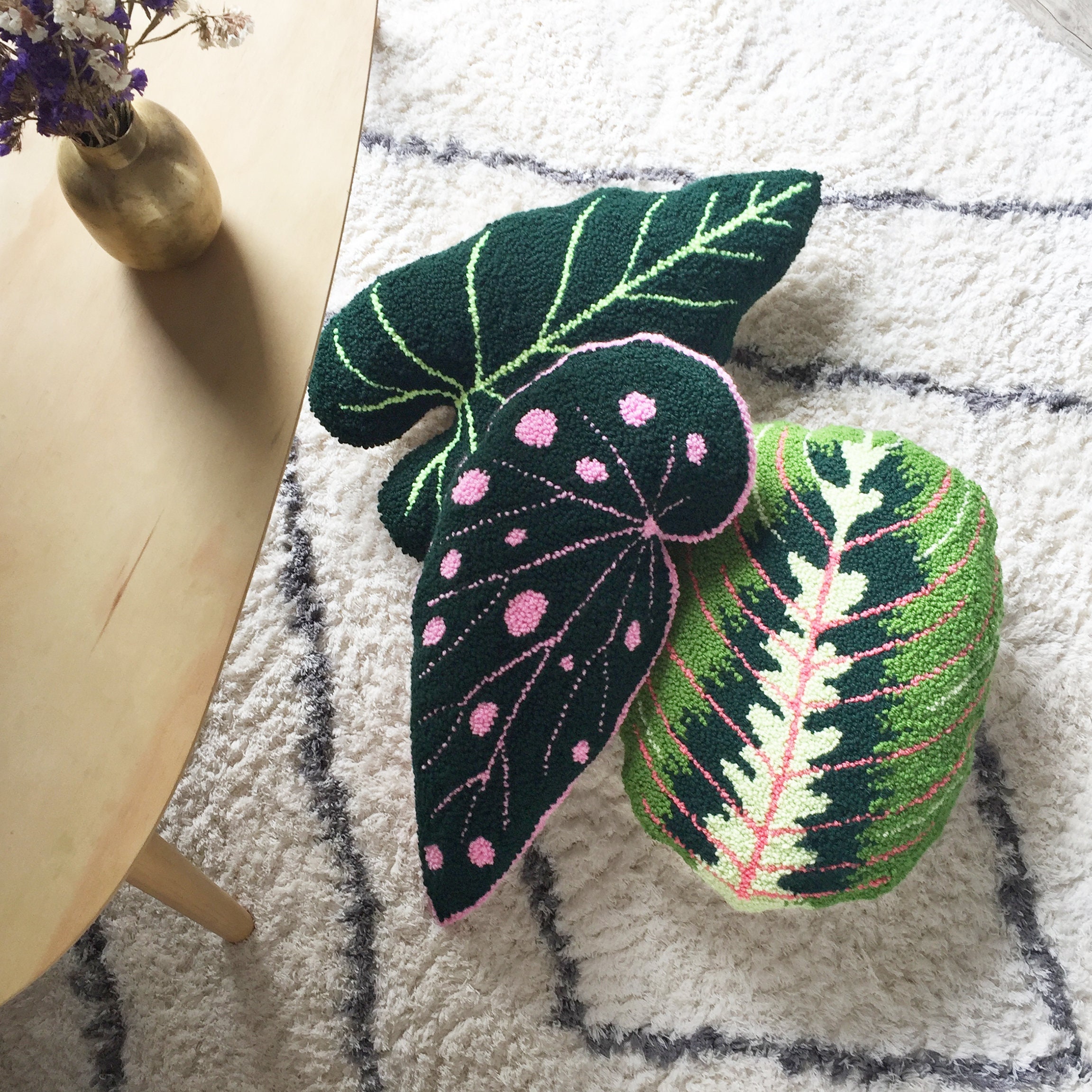 Ensemble de 3 Coussins d'aiguille Poinçon Feuillu | Anthurium Begonia Maranta