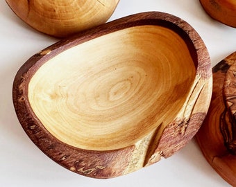 Cuencos mini y medianos de madera de olivo deformados, cuencos para salsa, platos para anillos, cuencos para mojar, cuencos para especias, cuencos para pellizcos