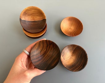 Mini tazones de madera, mini tazones de salsa de madera de olivo, juego de 6 tazones hechos a mano, decorativos hechos a mano, tazón de salsa, tazón de especias