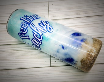 Feelin' Beachy -  epoxy resin, tumbler, 20 oz skinny