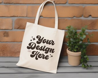 Natural Canvas Tote Bag Mockup: Flat Lay Canva Edit (JPG)