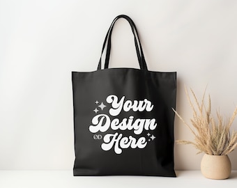 Black Tote Bag Mockup: Canva Flat Lay (JPG File)