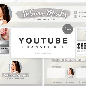 YouTube Channel Kit | YouTube Banner, Intro, 2 Thumbnails, End Screen | YouTube Brand Kit | Editable Canva Templates | Minimal Gray