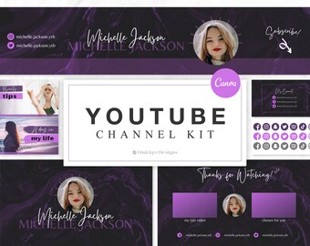 Black Marble YouTube Channel Kit: Banner, Intro, Thumbnails (Canva Templates)