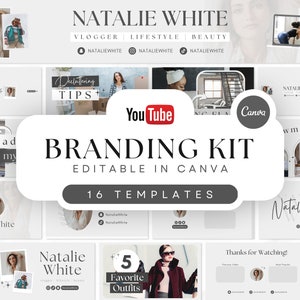 YouTube Branding Kit | Editable Banners, Intros, Thumbnails, Outros | 16 Editable Canva Templates | YouTube Channel Kit - Minimal Gray