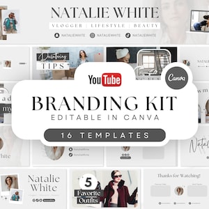 Kit de marca de YouTube / Banners editables, introducciones, miniaturas, cierres / 16 plantillas de Canva editables / Kit de canal de YouTube - Gris mínimo