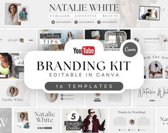 YouTube Branding Kit | Editable Banners, Intros, Thumbnails, Outros | 16 Editable Canva Templates | YouTube Channel Kit - Minimal Gray