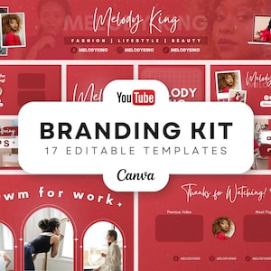 Luscious Red YouTube Brand Kit: 17 Canva Templates (Digital Download)