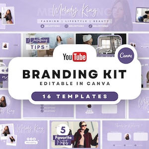 YouTube Branding Kit | 16 Editable Canva Templates | Banners, Intros, Thumbnails, Outros | YouTube Channel Kit - Lavender