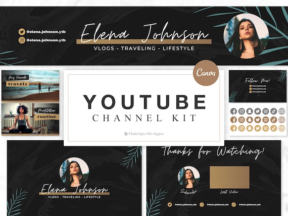Minimal Black 3 Thumbnails Intro End Screen YouTube Channel Kit YouTube Banner Editable Canva Templates YouTube Brand Kit