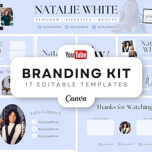 YouTube Brand Kit | YouTube Banner, Intros, Thumbnails, Outros | 17 bearbeitbare Canva-Vorlagen | YouTube Channel Kit - Minimal Baby Blau