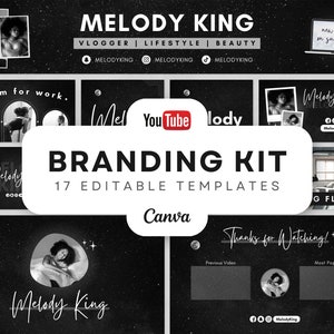 YouTube Brand Kit | YouTube Banner, Intros, Thumbnails, Outros | 17 bearbeitbare Canva-Vorlagen | YouTube Channel Kit - Black Galaxy