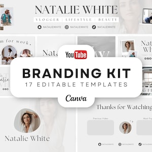 YouTube Branding Kit | Editable Banners, Intros, Thumbnails, Outros | 17 Editable Canva Templates | YouTube Channel Kit - Minimal Gray