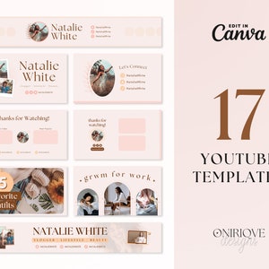 YouTube Branding Kit • Editable Banners, Intros, Thumbnails, Outros • 17 Canva Templates • YouTube Channel Kit • Minimal Boho Peach