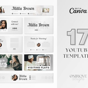 YouTube Brand Kit: 17 Minimal hellgraue Canva Vorlagen (Digitaler Download)